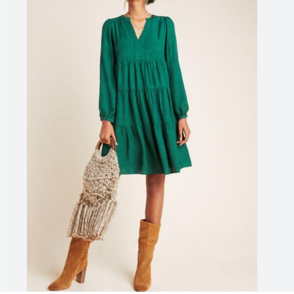 Maeve Emerald Green Long sleeve tiered tunic dress from Anthropologie size XL